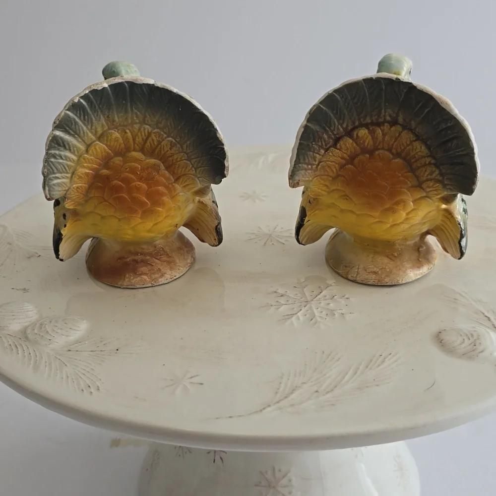 Vintage Napcoware Set Of 2 Turkey Handpainted  Ceramic Candleholders